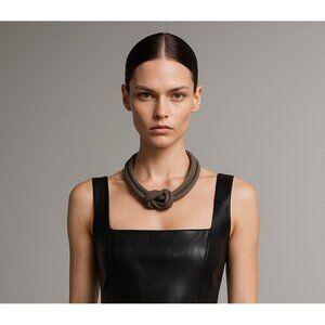 Comptoir des Cotonniers Suede Knot Necklace Gray Adjustable Boho Minimalist